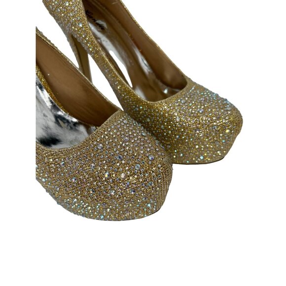 Eye Candie Women's Size 8 Gold Rhinestone Platform Stiletto ‎ Glam Party Pumps - Picture 3 of 16